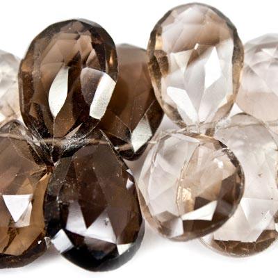 Smoky, Champagne, Smoky Quartz Beads Faceted 15x11-17x12mm Pears, 8" length, 45 pcs - The Bead Traders