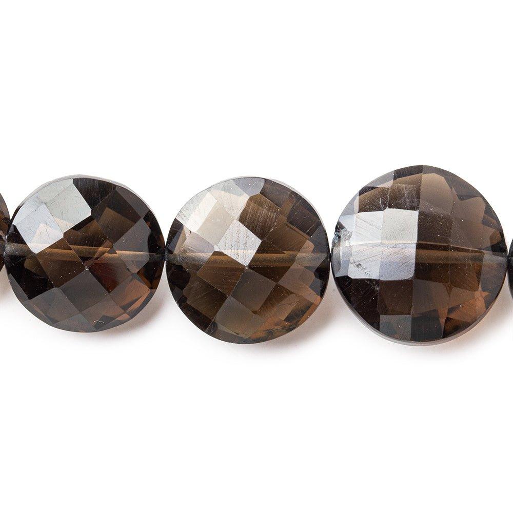 Smoky Quartz Beads Faceted 11-15mm Coins, 8" length, 14 pcs - The Bead Traders