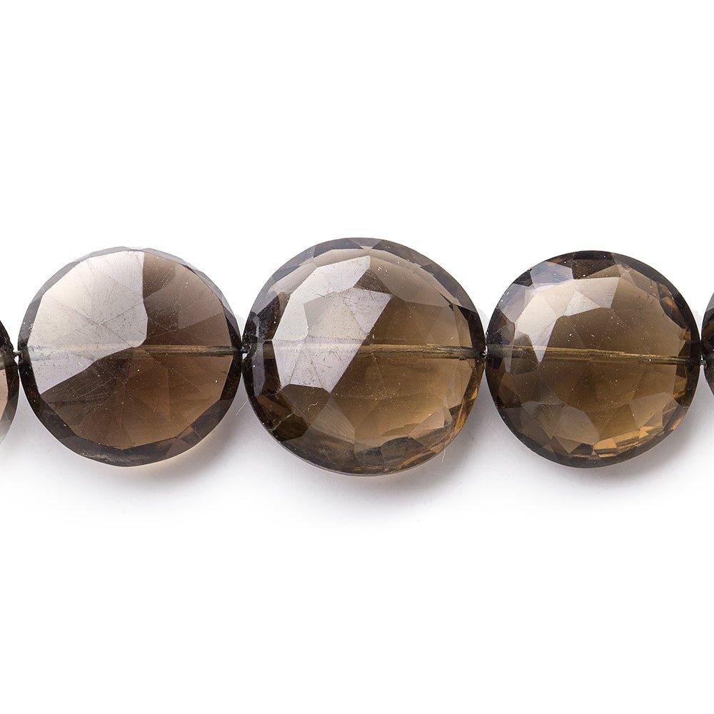 Smoky Quartz Beads Faceted 9-16mm diameter Coins, 12" length, 25 pcs - The Bead Traders