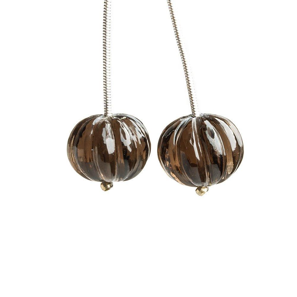 Smoky Quartz Carved Melon Focal Bead 2 Pieces - The Bead Traders