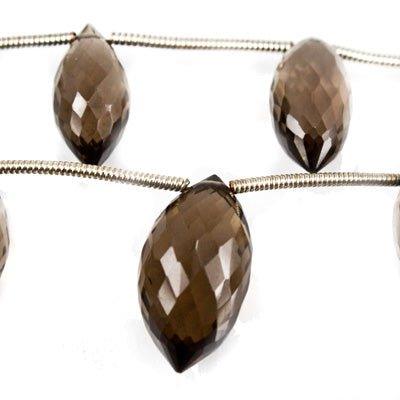 Smoky Quartz Faceted 11-16mm Top Drilled Puffy Marquise - The Bead Traders