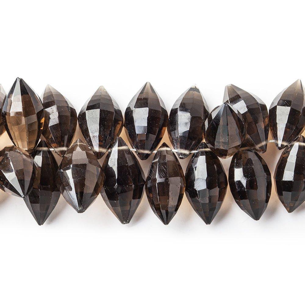 Smoky Quartz Top Drilled Checkerboard Faceted Marquise Beads, 8.5 inch, 12x7-14x8mm, 73 pieces - The Bead Traders