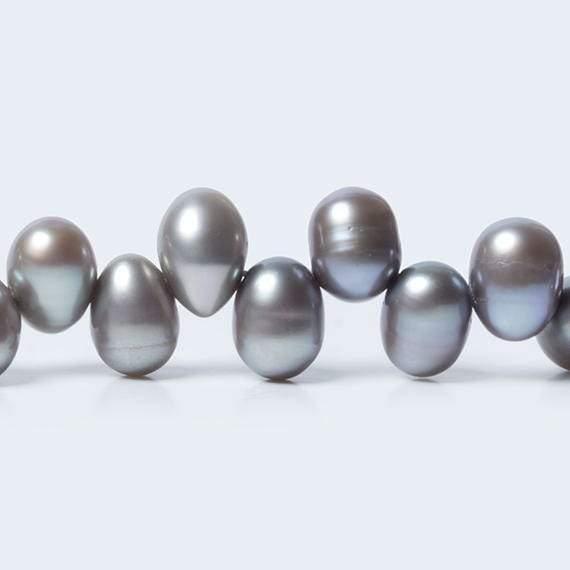 Steel Silver Top Drilled Oval Freshwater Pearls 16 inch 84 pcs - The Bead Traders