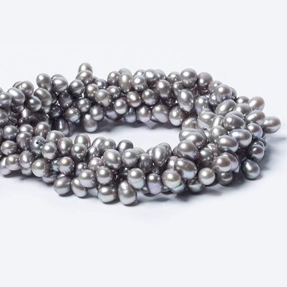 Steel Silver Top Drilled Oval Freshwater Pearls 16 inch 84 pcs - The Bead Traders