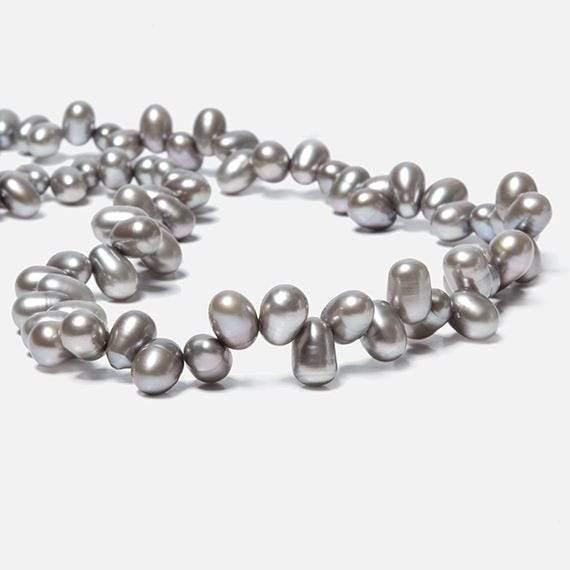 Steel Silver Top Drilled Oval Freshwater Pearls 16 inch 84 pcs - The Bead Traders