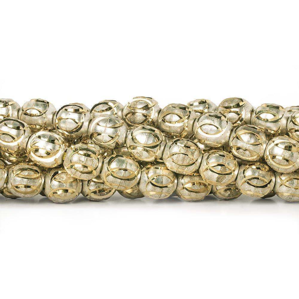 Sterling Silver Plated Brass 8mm Satin Bead Diamond Cut Elipses, 8" length, 23 pcs - The Bead Traders