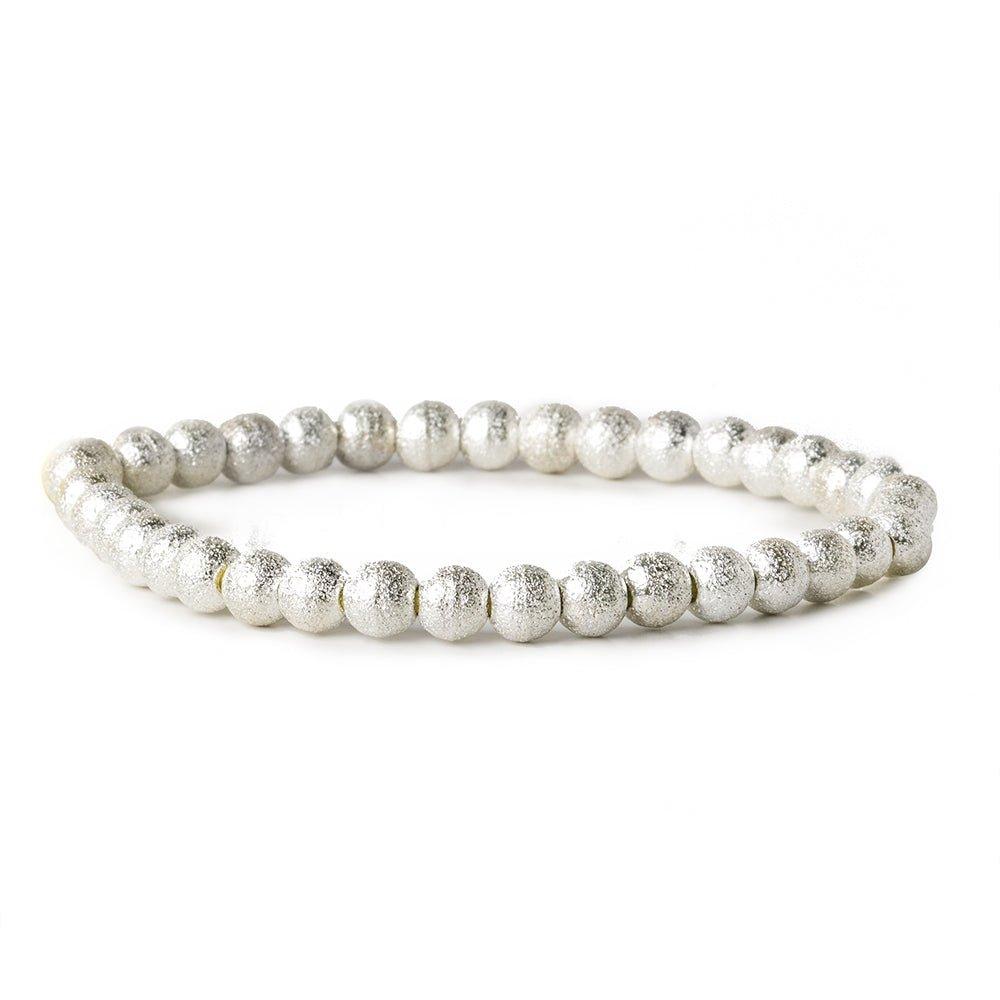 Sterling Silver plated Brass Round 6mm Stardust Bead, 8" length, 37 pcs - The Bead Traders