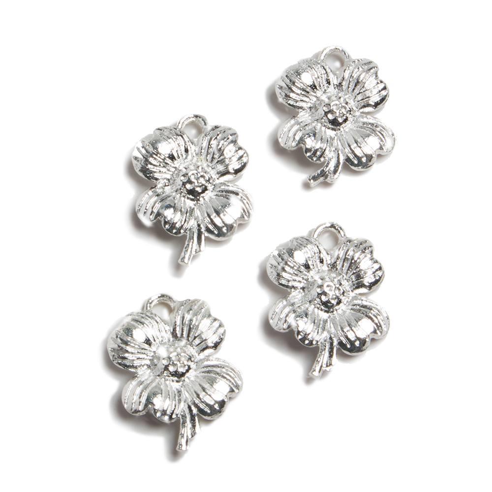 Sterling Silver plated Finding Flower On Stem Charm Set of 4 - The Bead Traders