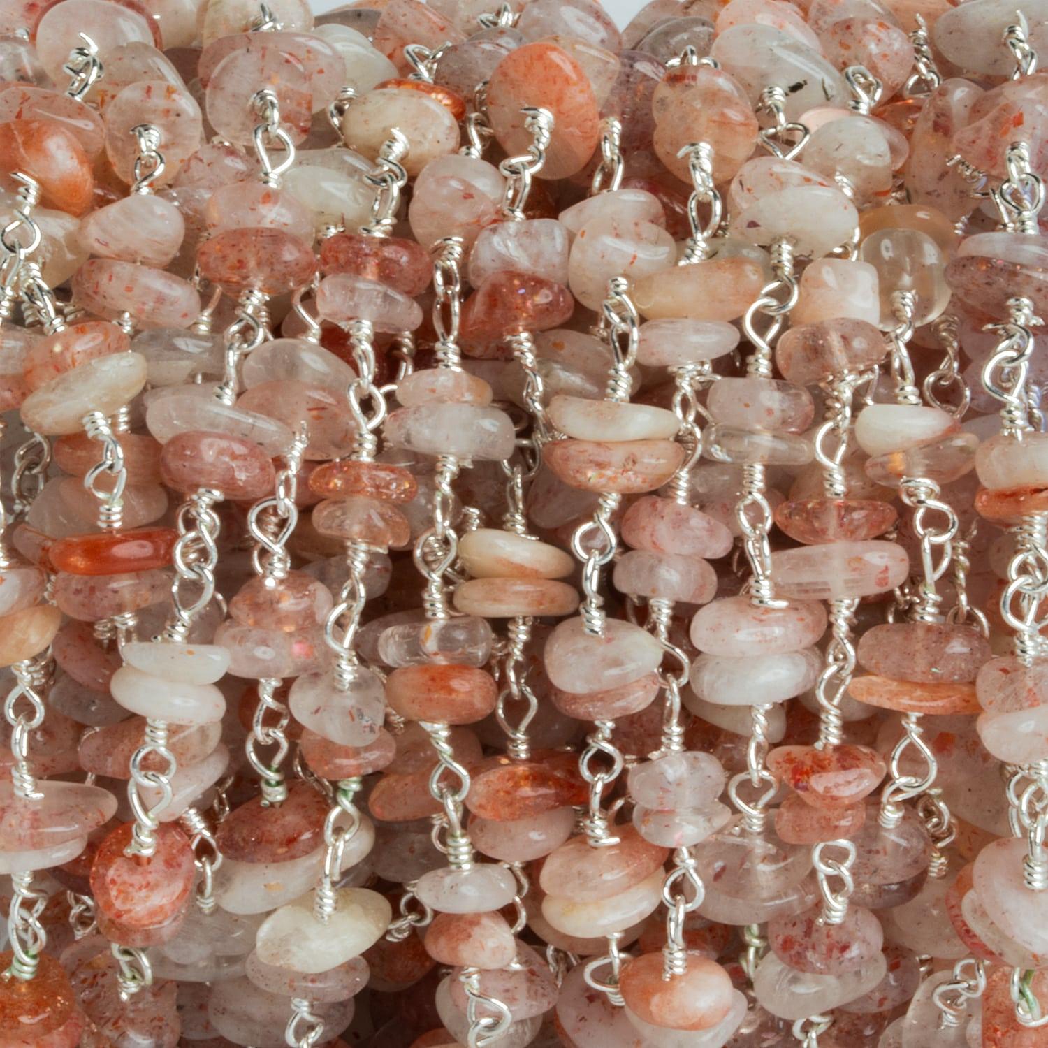 Sunstone Double Nugget Silver Chain 64 pieces - The Bead Traders