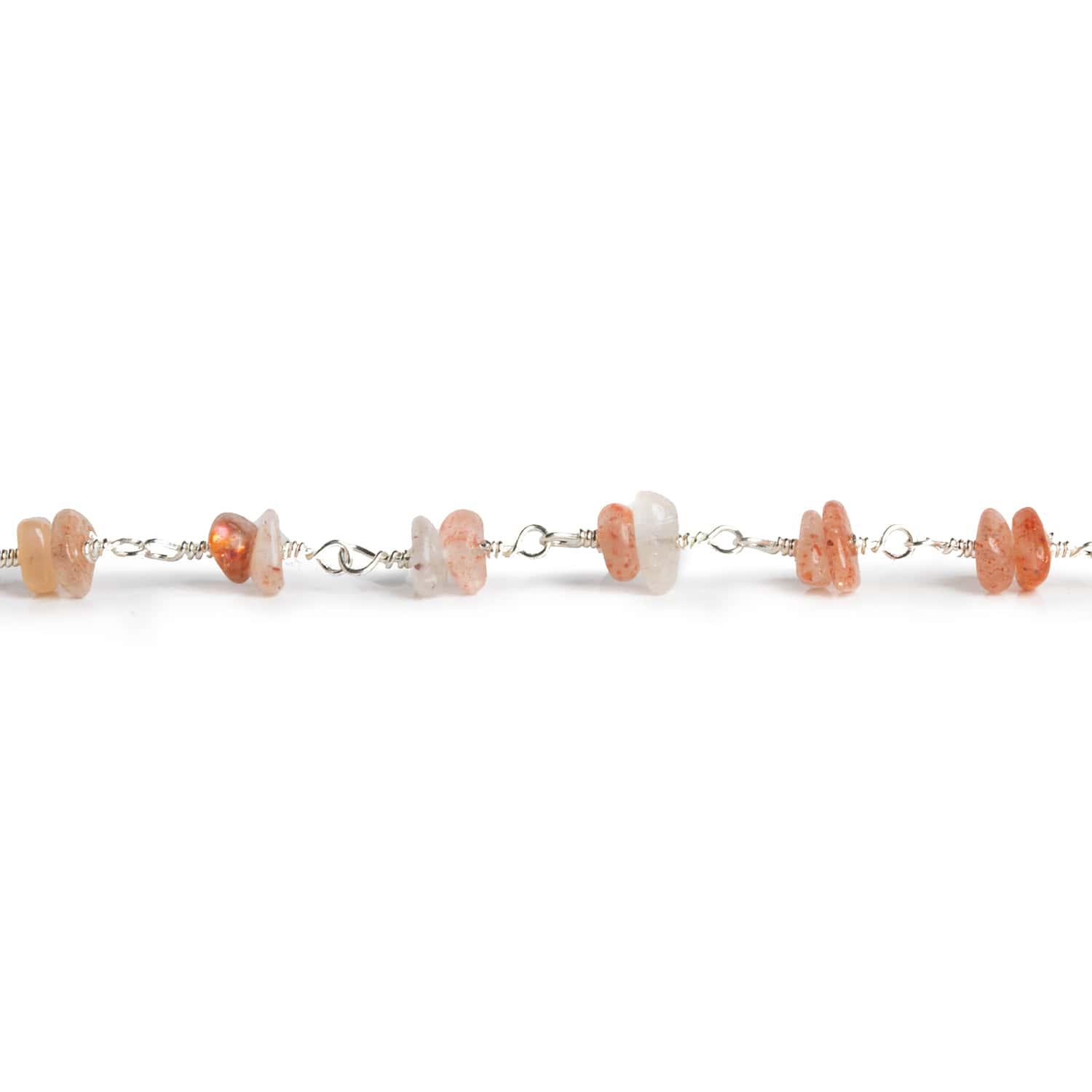 Sunstone Double Nugget Silver Chain 64 pieces - The Bead Traders