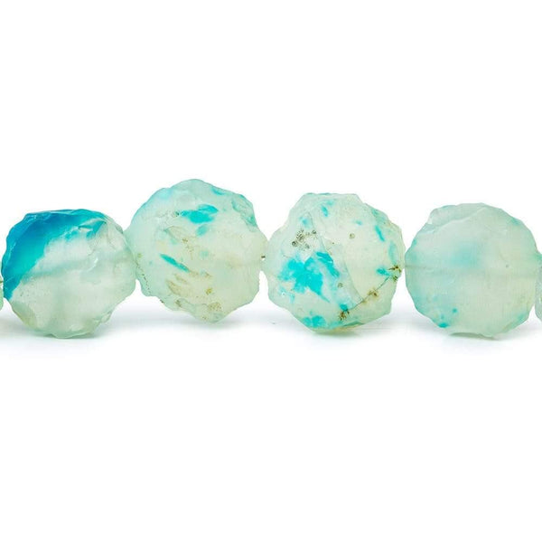 Swiss Blue & Cream Agate Tumbled Hammer Faceted Coin Beads 8 inch 14 pieces