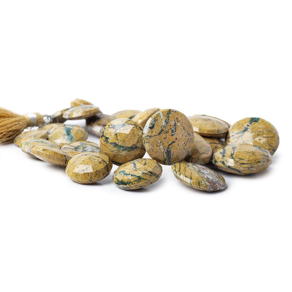 Tan Jasper and Emerald Top Drilled Faceted Coin Beads 7 inch 23 pieces - The Bead Traders