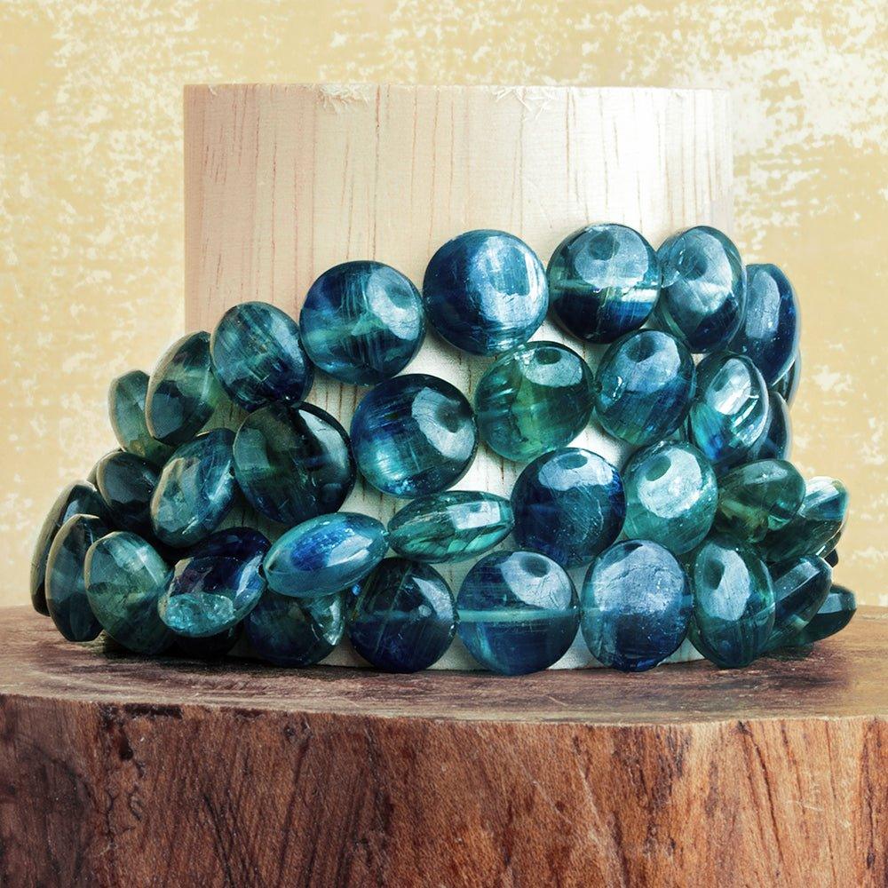 Teal Kyanite Plain Coin Beads 16 inch 37 pieces - The Bead Traders