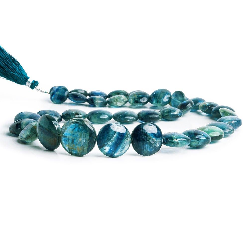 Teal Kyanite Plain Coin Beads 16 inch 37 pieces - The Bead Traders