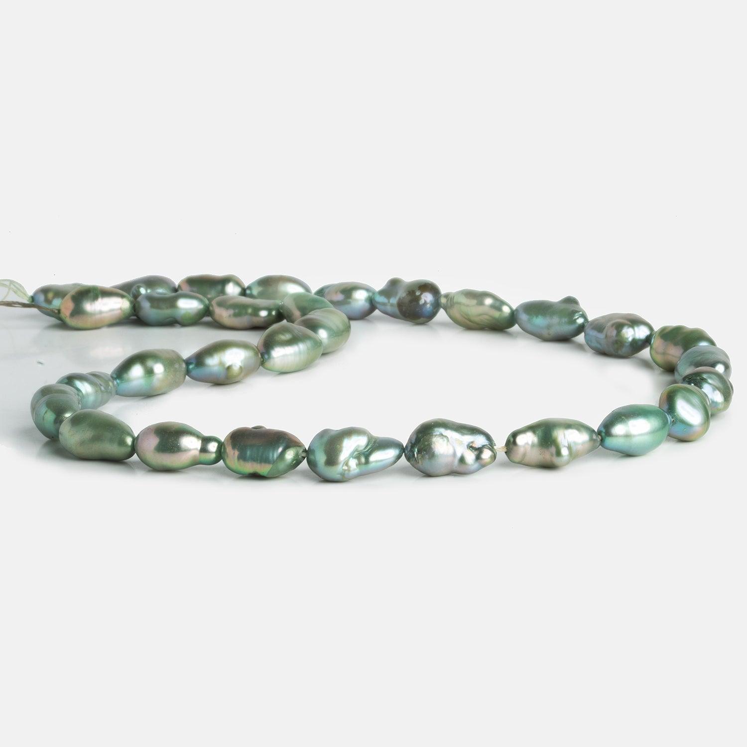 Teal Peacock Keshi Straight-Drilled Pearls 15 inch 29 pieces - The Bead Traders