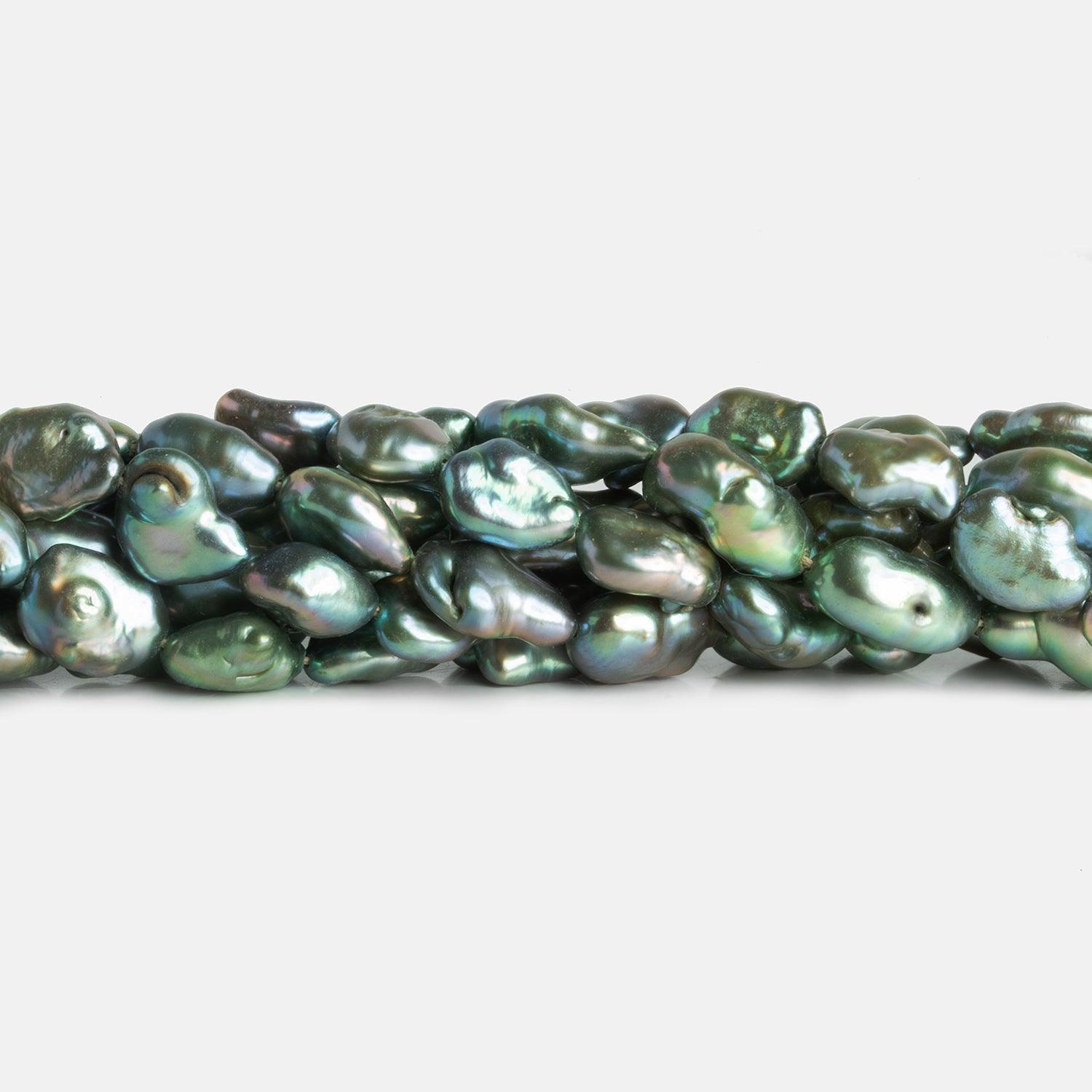 Teal Peacock Keshi Straight-Drilled Pearls 15 inch 29 pieces - The Bead Traders