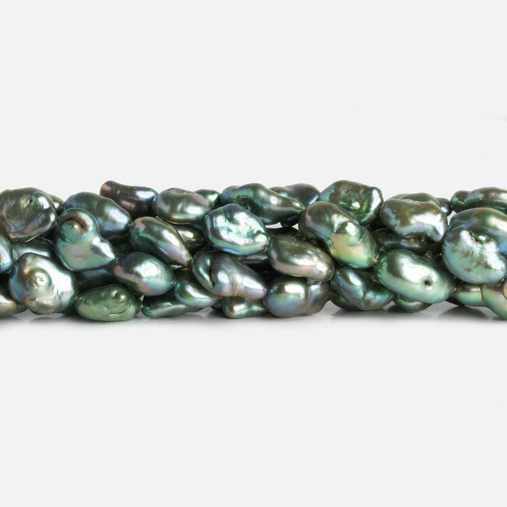 Teal Peacock Keshi Straight-Drilled Pearls 15 inch 29 pieces - The Bead Traders