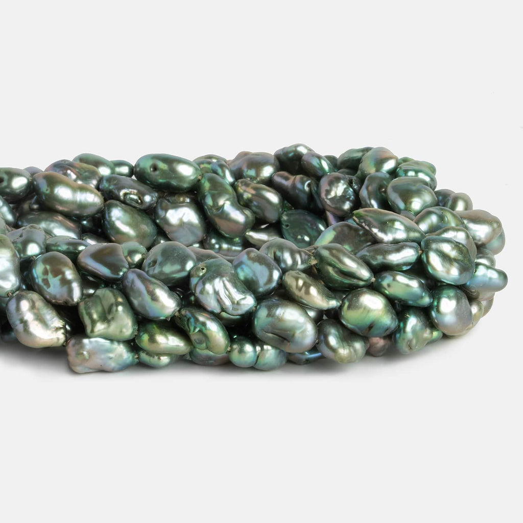 Teal Peacock Keshi Straight-Drilled Pearls 15 inch 29 pieces - The Bead Traders