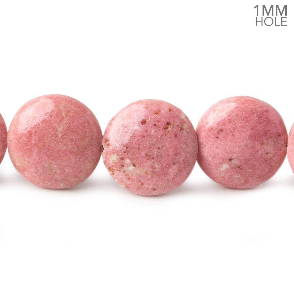 Thulite Plain Coin Beads 8 inch 14 pieces A 1mm large hole - The Bead Traders