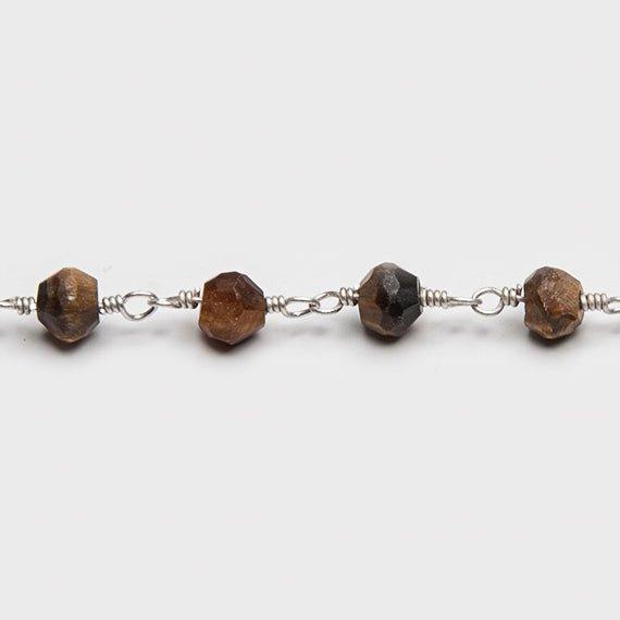 Tiger Eye faceted round Silver plated Wire Wrapped Rosary Chain by the foot - The Bead Traders