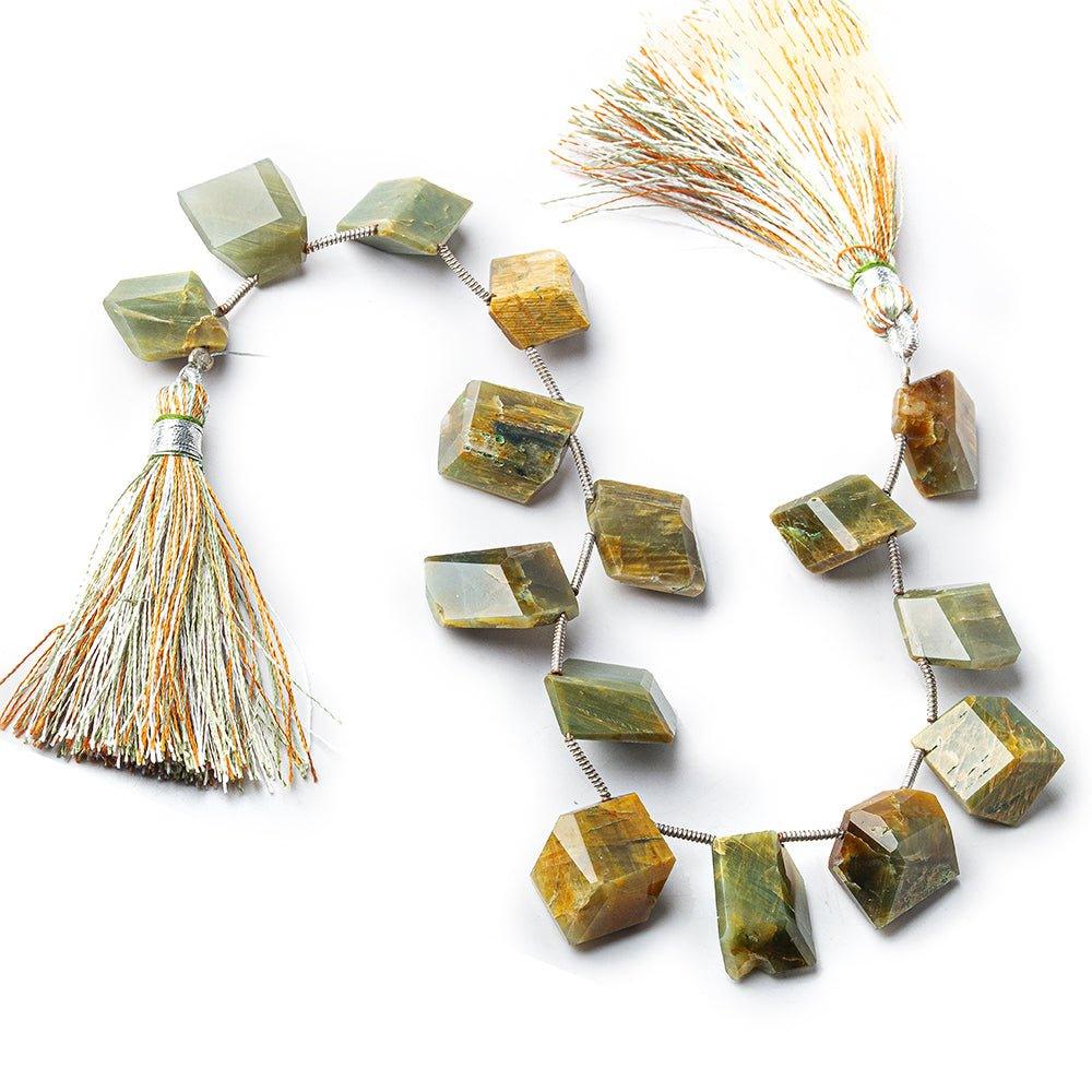 Tiger Eye Green Quartz Faceted Freeshape Beads 8 inch 13 pieces - The Bead Traders