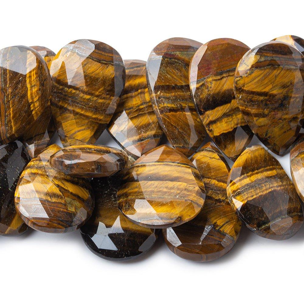 Tiger's Eye faceted pears 8 inch 24x18mm - 36x25mm 29 beads A - The Bead Traders