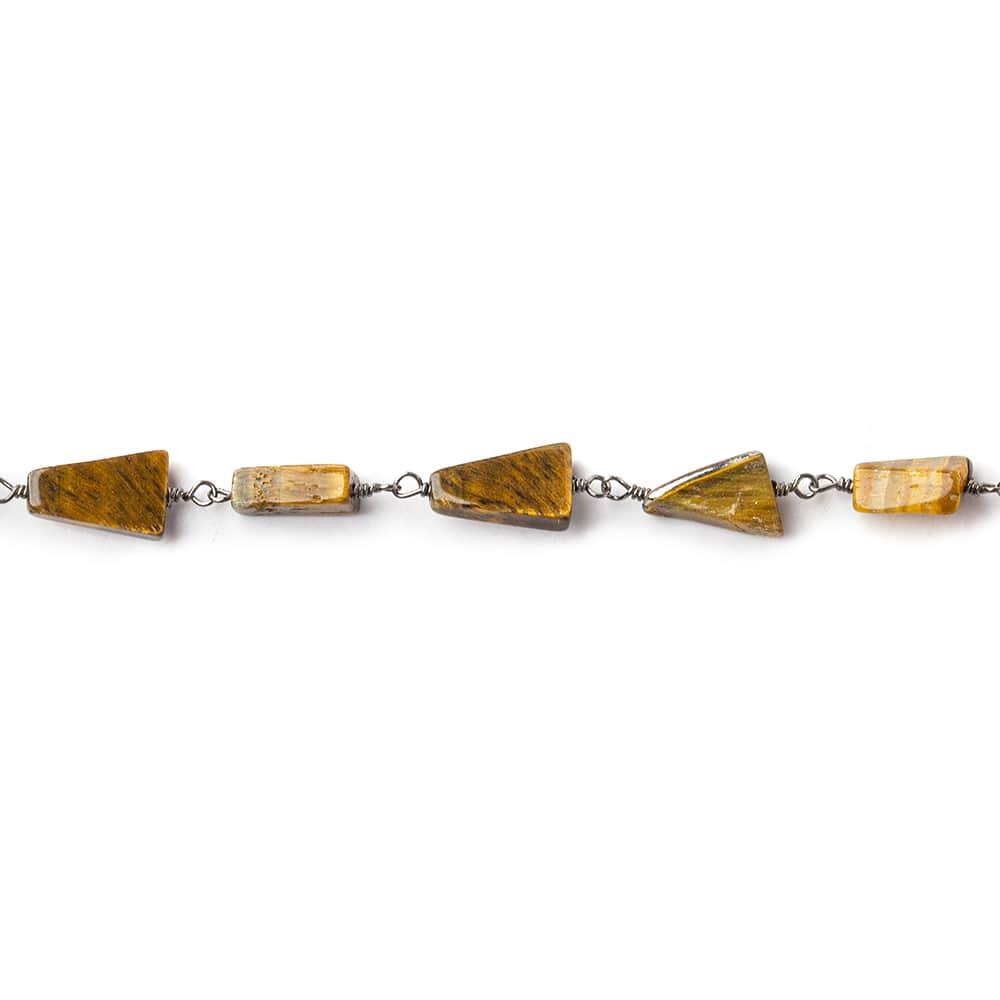 Tiger's Eye Plain Triangle Black Gold plated Chain by the foot 7x5-11x6mm - The Bead Traders