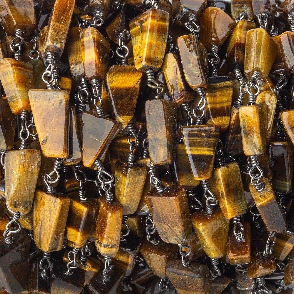 Tiger's Eye Plain Triangle Black Gold plated Chain by the foot 7x5-11x6mm - The Bead Traders