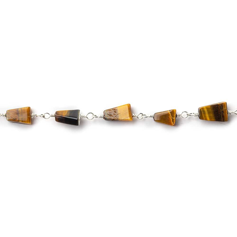 Tiger's Eye Plain Triangle Silver plated Chain by the foot 7x5-11x6mm - The Bead Traders
