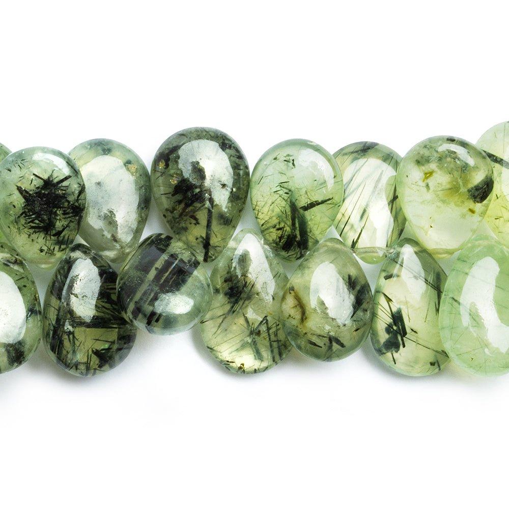 Tourmalinated Prehnite Plain Pear Beads 8 inch 49 pieces - The Bead Traders