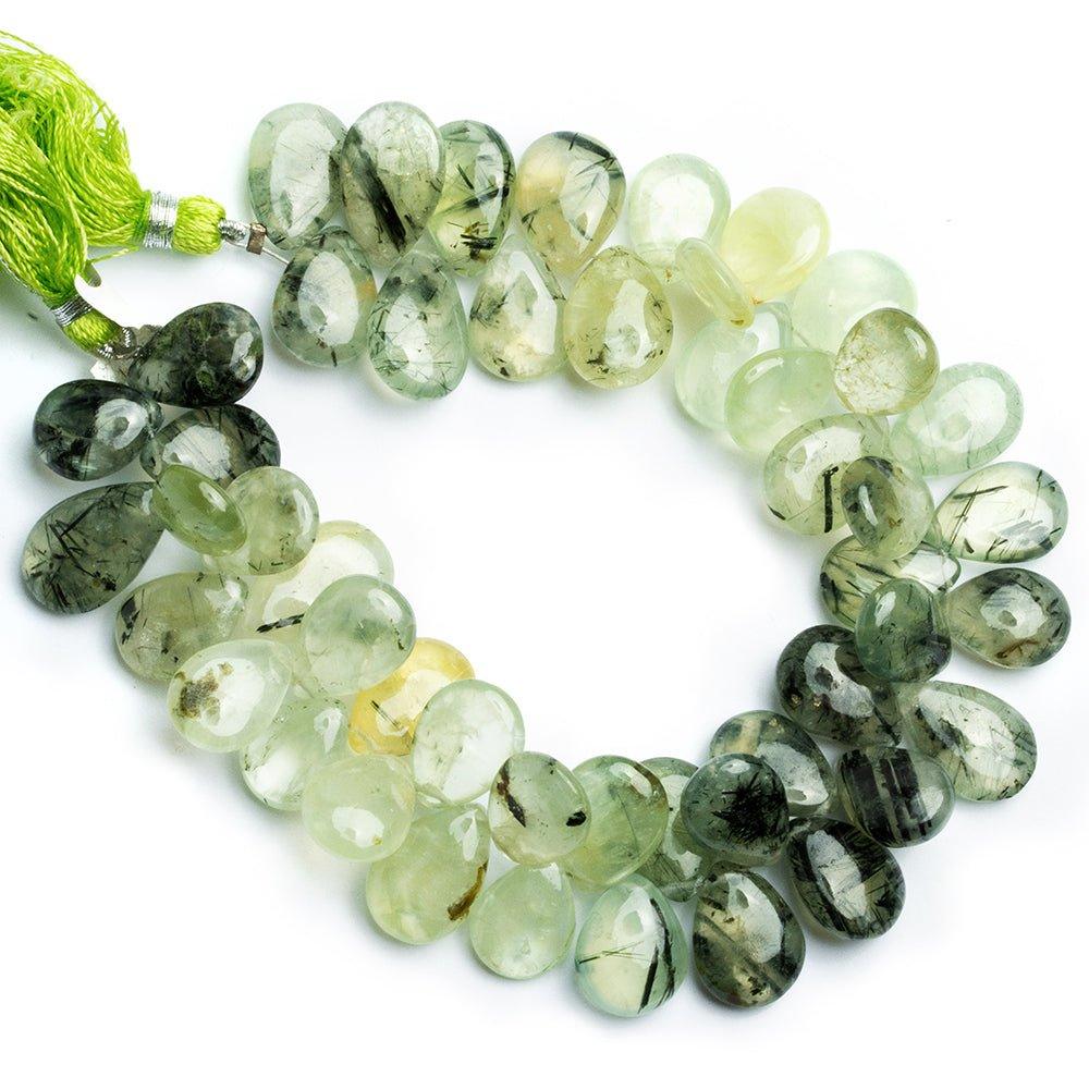 Tourmalinated Prehnite Plain Pear Beads 8 inch 49 pieces - The Bead Traders