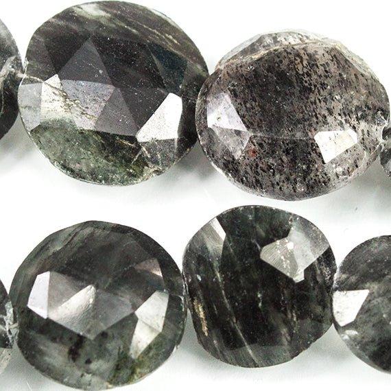 Tourmalinated Quartz Faceted Coin Beads 6.5 inch 13 pieces - The Bead Traders