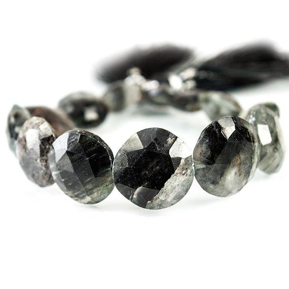 Tourmalinated Quartz Faceted Coin Beads 6.5 inch 13 pieces - The Bead Traders