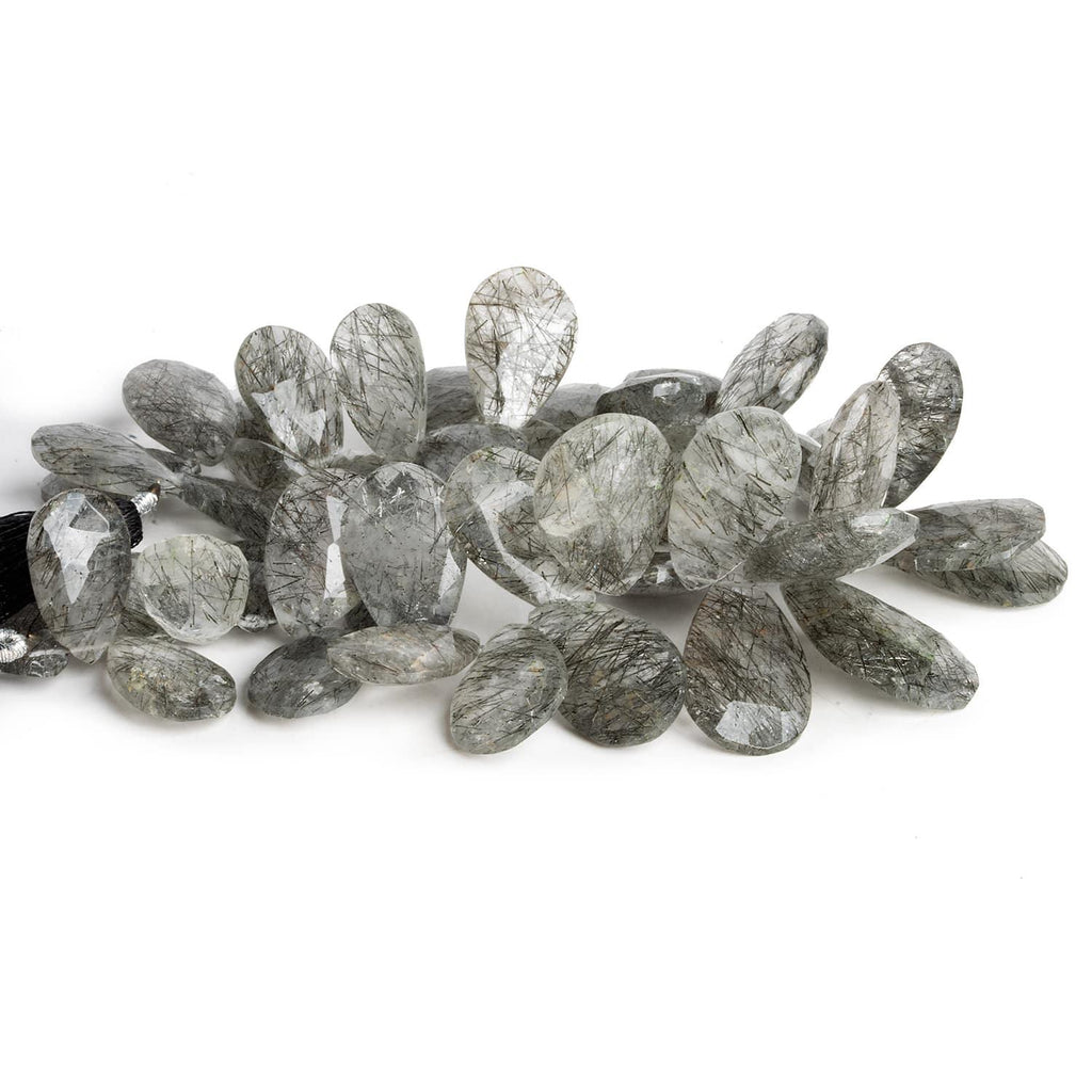 Tourmalinated Quartz Faceted Pears 7.5 inch 46 beads - The Bead Traders