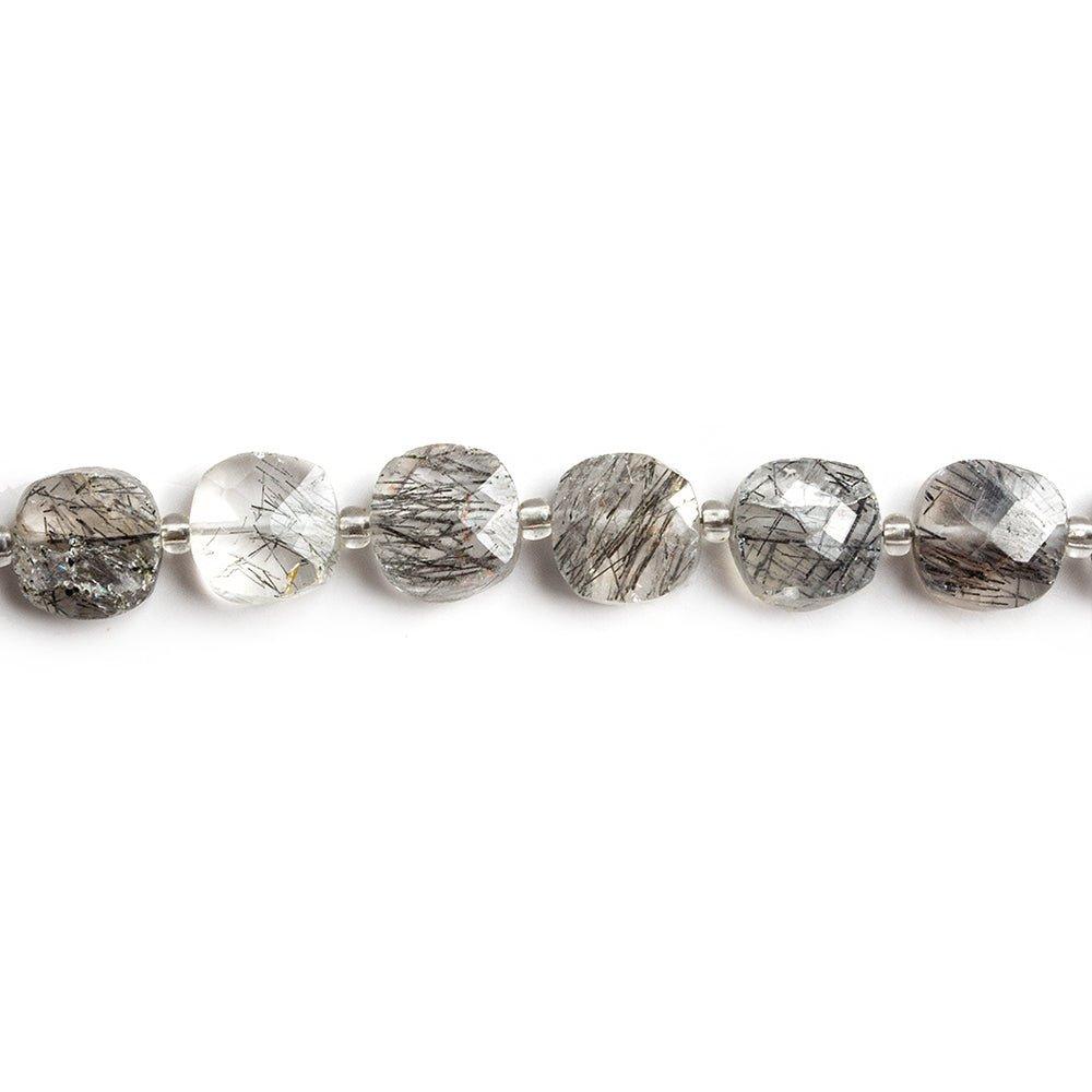 Tourmalinated Quartz faceted pillow beads 13.5 inch 36 pieces 7.5x7.5mm to 8.5x8.5mm - The Bead Traders