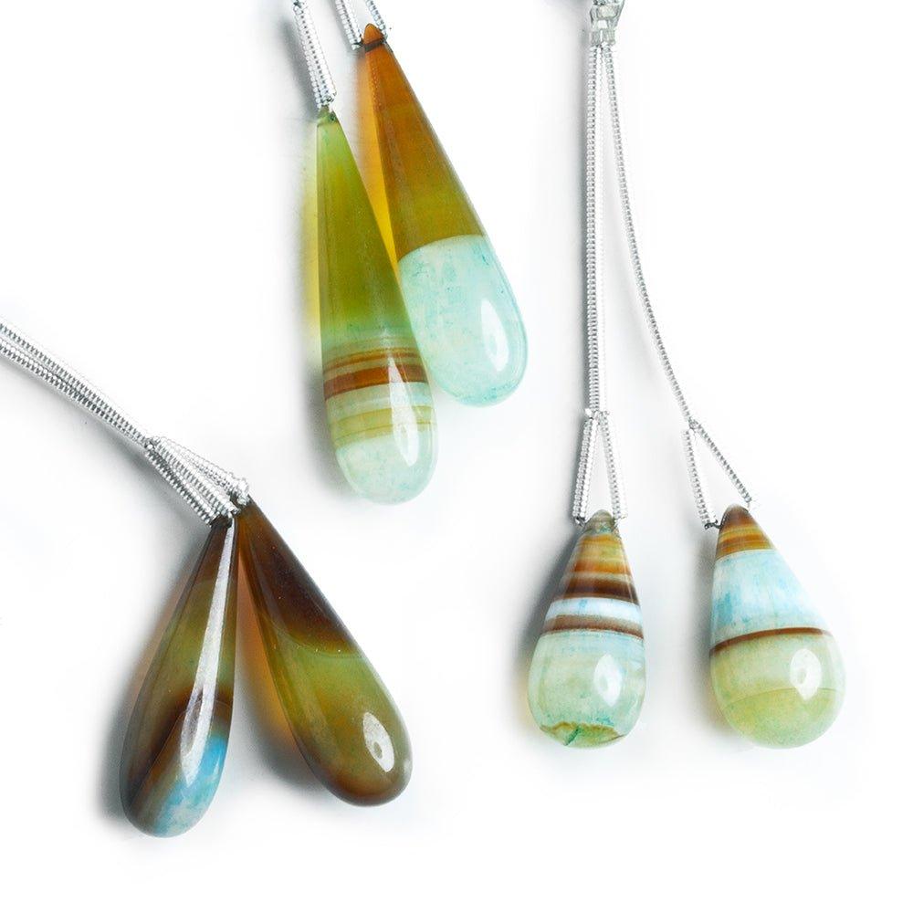 Tri Color Chalcedony Plain Teardrop Beads 2 Pieces - The Bead Traders