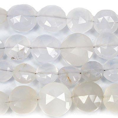 Turkish Blue Chalcedony Beads Straight Drilled Faceted Coins, 7" length, 7-10mm, 23 pcs - The Bead Traders