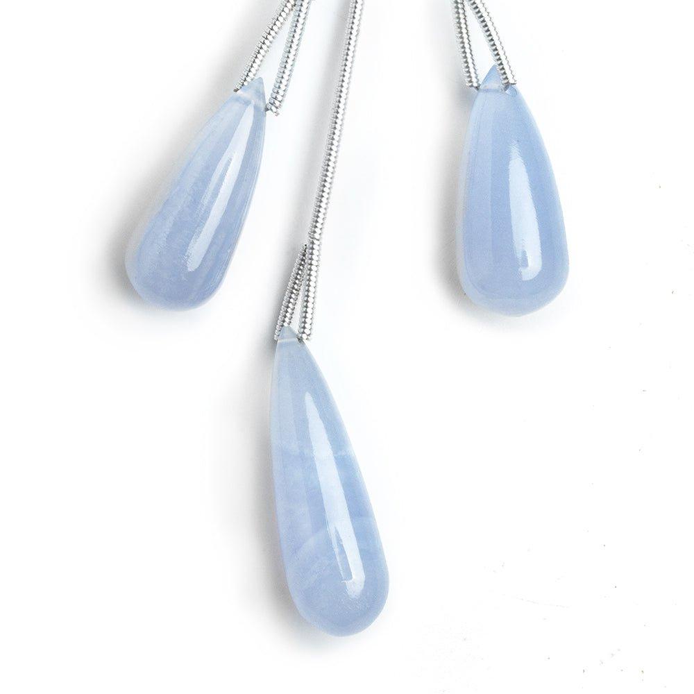 Turkish Blue Chalcedony Plain Teardrop Focal Beads 3 Pieces - The Bead Traders