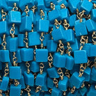 Turquoise Blue Howlite plain square Gold Rosary Chain by the foot - The Bead Traders