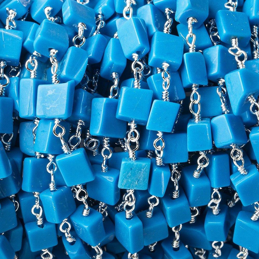 Turquoise Blue Howlite plain square Silver Rosary Chain by the foot - The Bead Traders