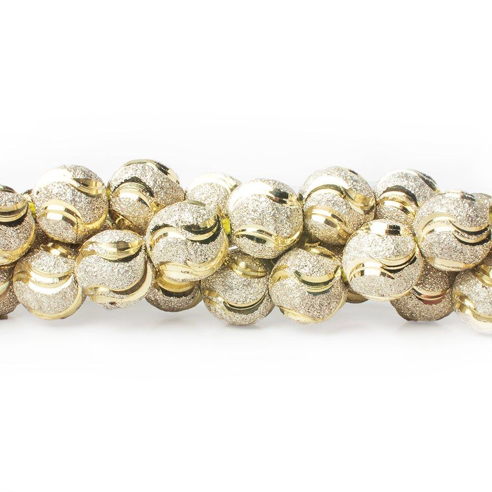 Two Tone Brass Round 10mm Bead Stardust & Diamond Cut Swirls, 8" length, 23 pcs - The Bead Traders