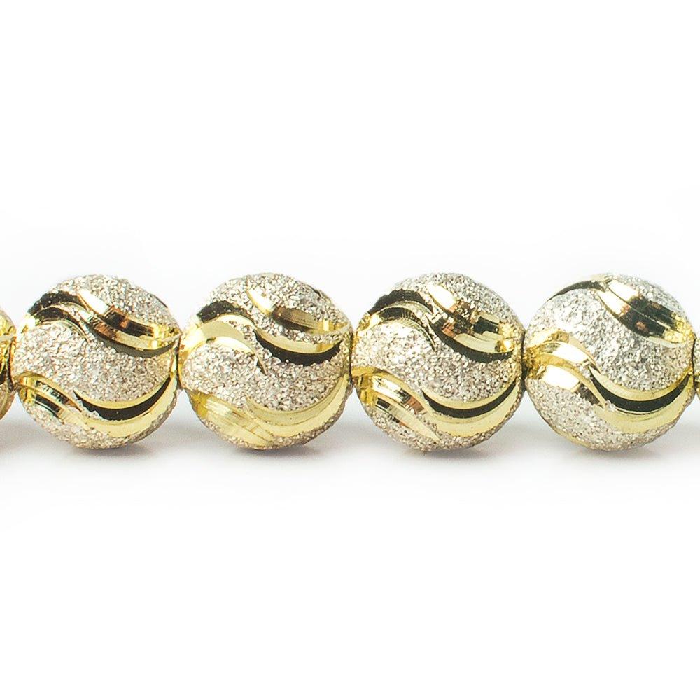 Two Tone Brass Round 10mm Bead Stardust & Diamond Cut Swirls, 8" length, 23 pcs - The Bead Traders