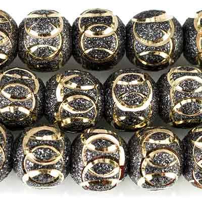 Two Tone Brass Round 8mm Stardust Bead Diamond Cut Elipses, 8" length, 28 pcs - The Bead Traders