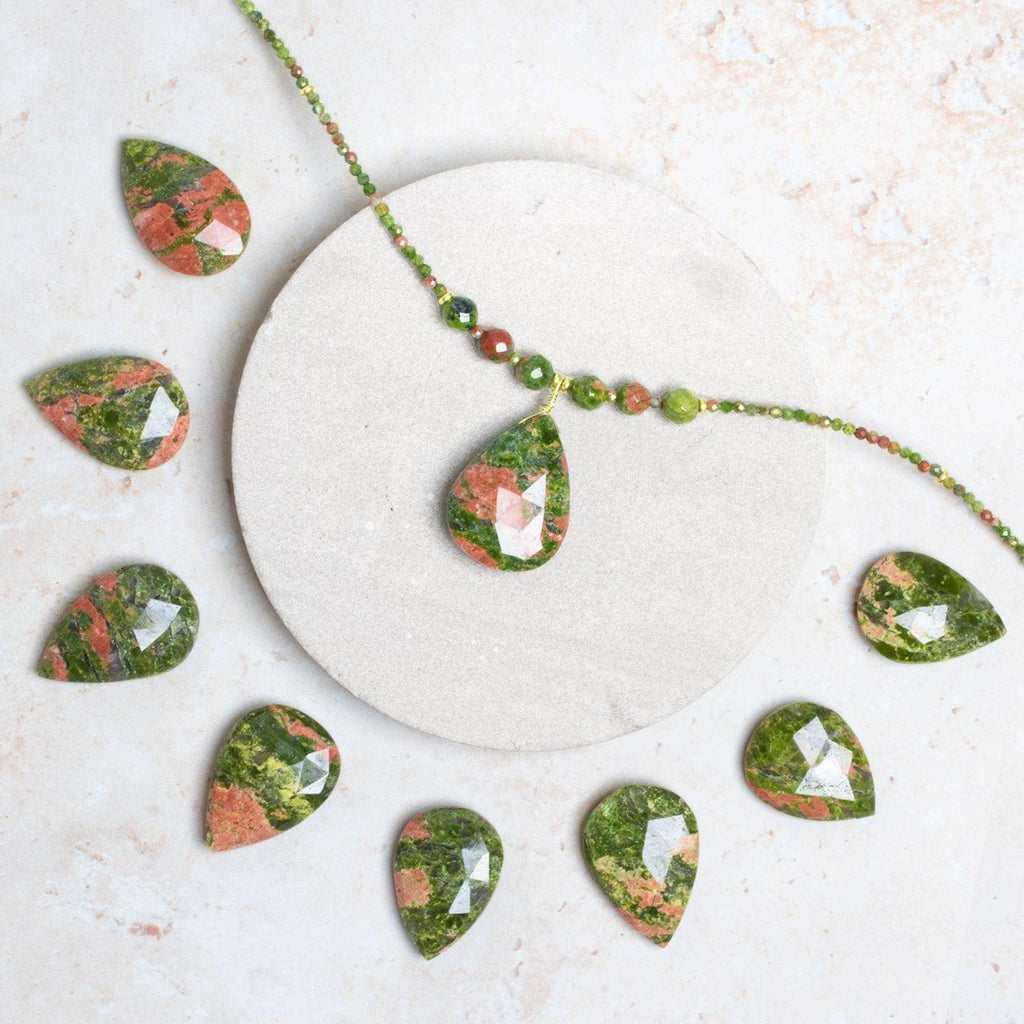 Unakite Jasper Faceted Pear Focal Bead 1 Piece - The Bead Traders