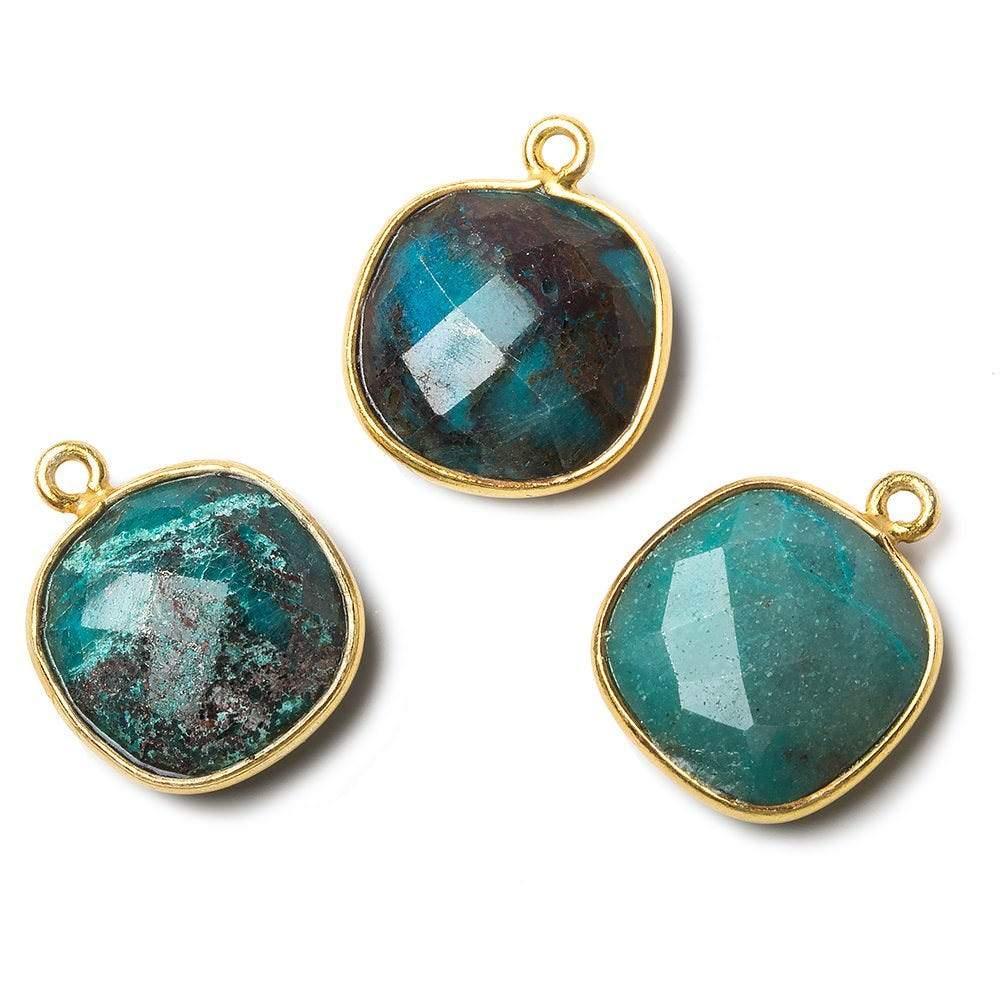 Vermeil Bezel Chrysocolla faceted cushion Pendant 1 piece - The Bead Traders