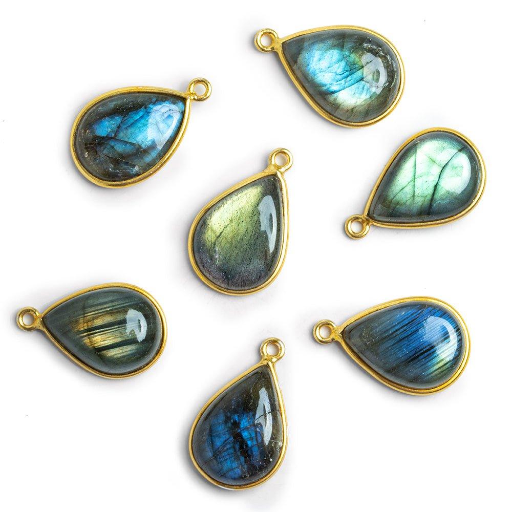 Vermeil Bezel Labradorite Pear Cabochon Pendant 1 Piece - The Bead Traders