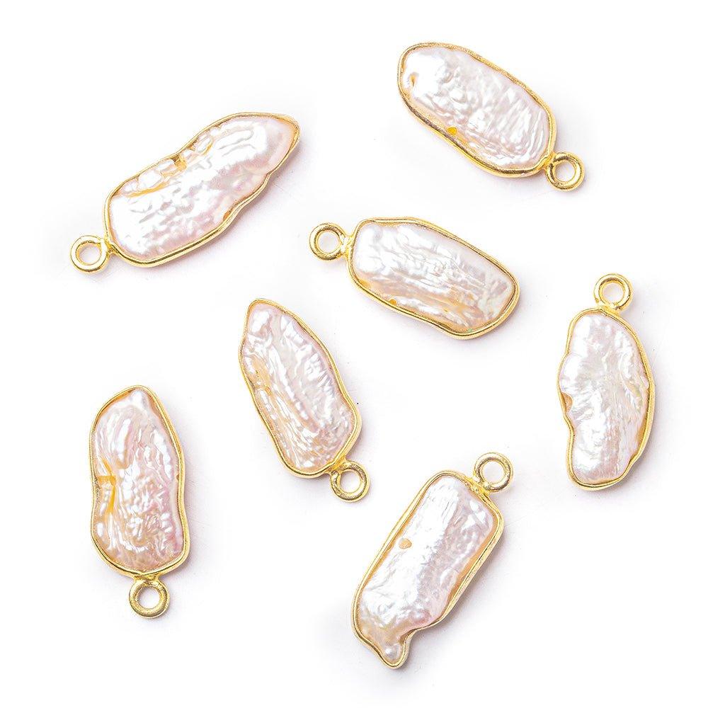 Vermeil Bezel Peach Biwa Freshwater Pearl Pendant 1 focal bead 16x7mm average - The Bead Traders