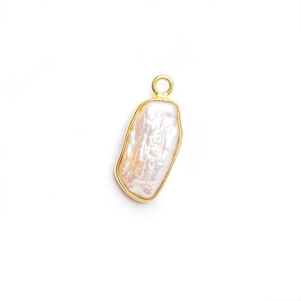 Vermeil Bezel Peach Biwa Freshwater Pearl Pendant 1 focal bead 16x7mm average - The Bead Traders