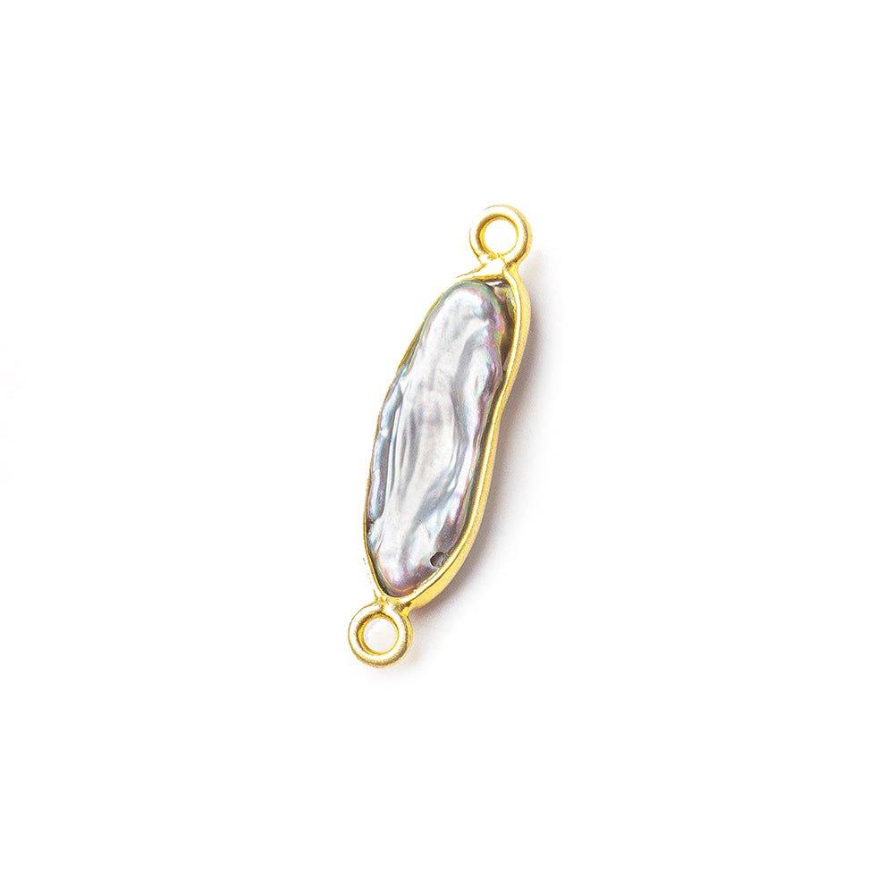 Vermeil Bezel Peacock Biwa Freshwater Pearl Connector 1 focal bead 16x7mm average - The Bead Traders