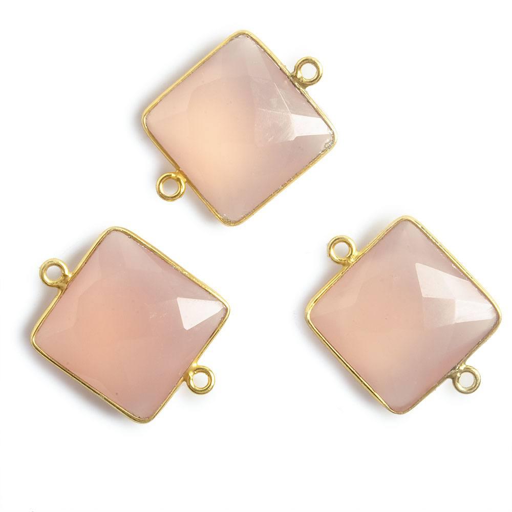 Vermeil Bezel Petal Pink Chalcedony Square Connector 1 piece - The Bead Traders